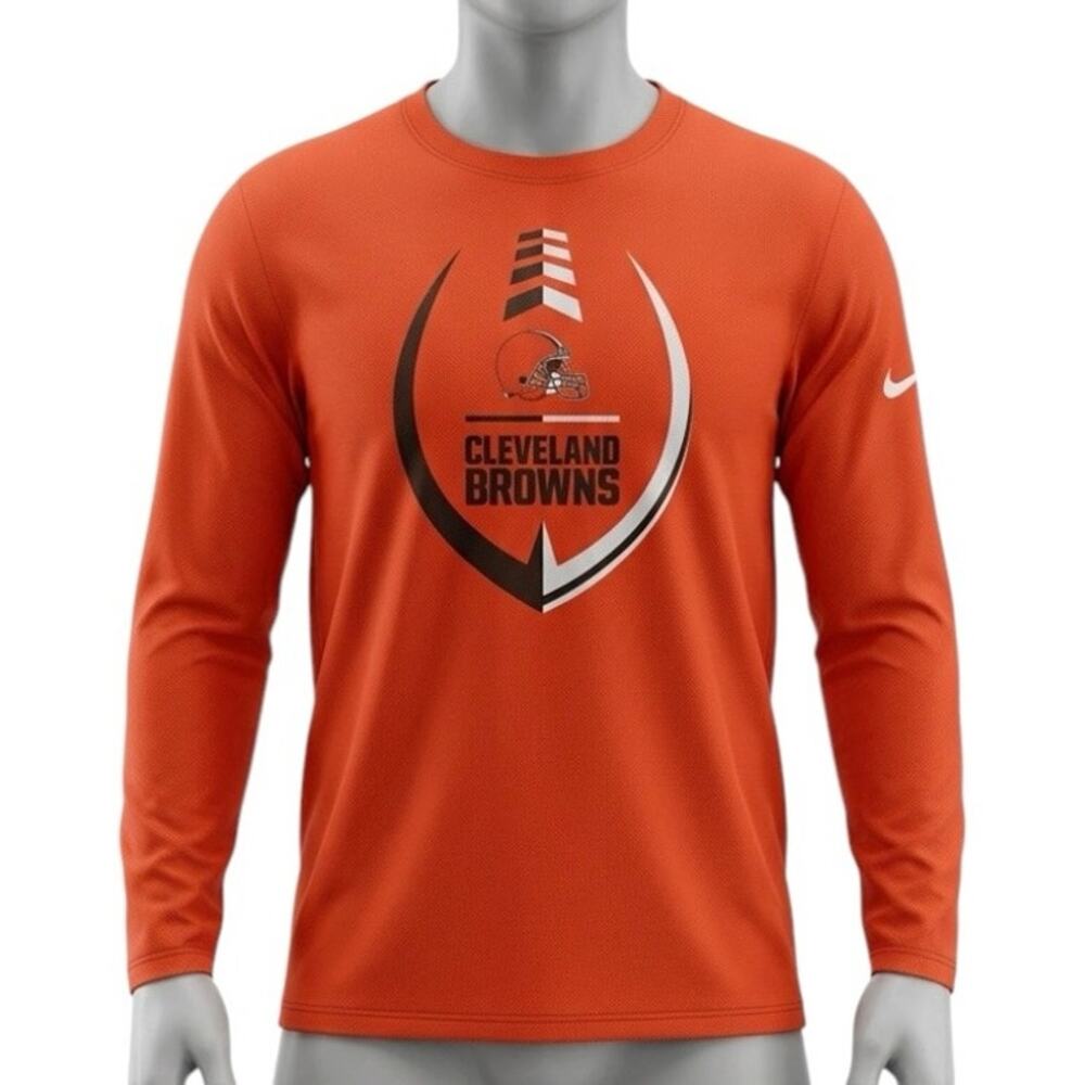 Nike Cleveland Browns Dri-Fit Long Sleeve Shirt Men’s XL Orange NFL Tee
